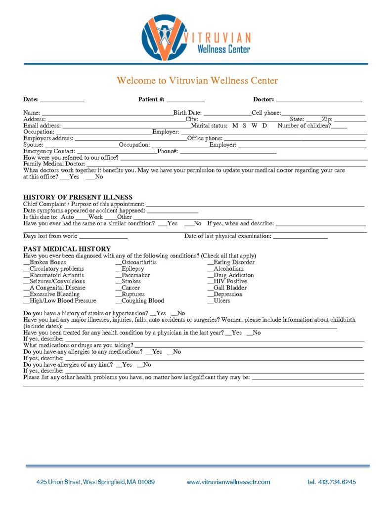 Vitruvian Wellness Center | Chiropractic Patient Forms